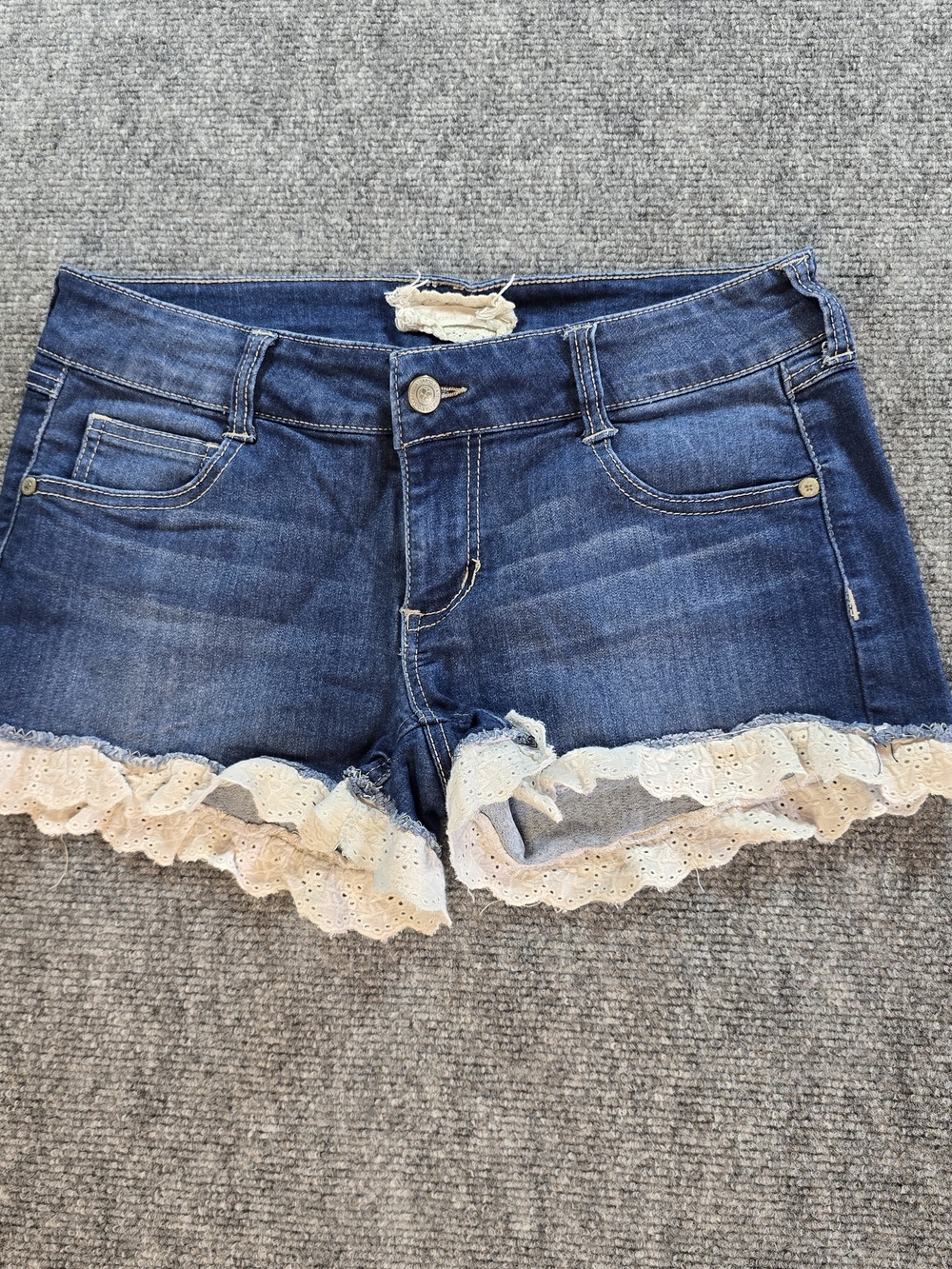 Altar’d State Lace Trim Denim Shorts Womens 28 Dark Wash Boho Festival